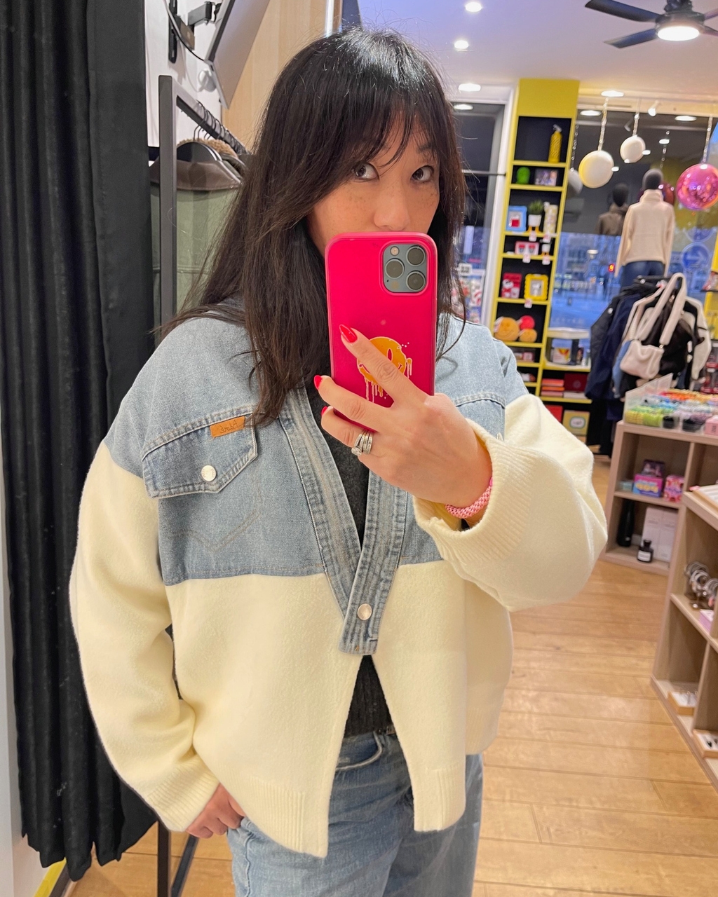 Veste bi-matière street denim et maille