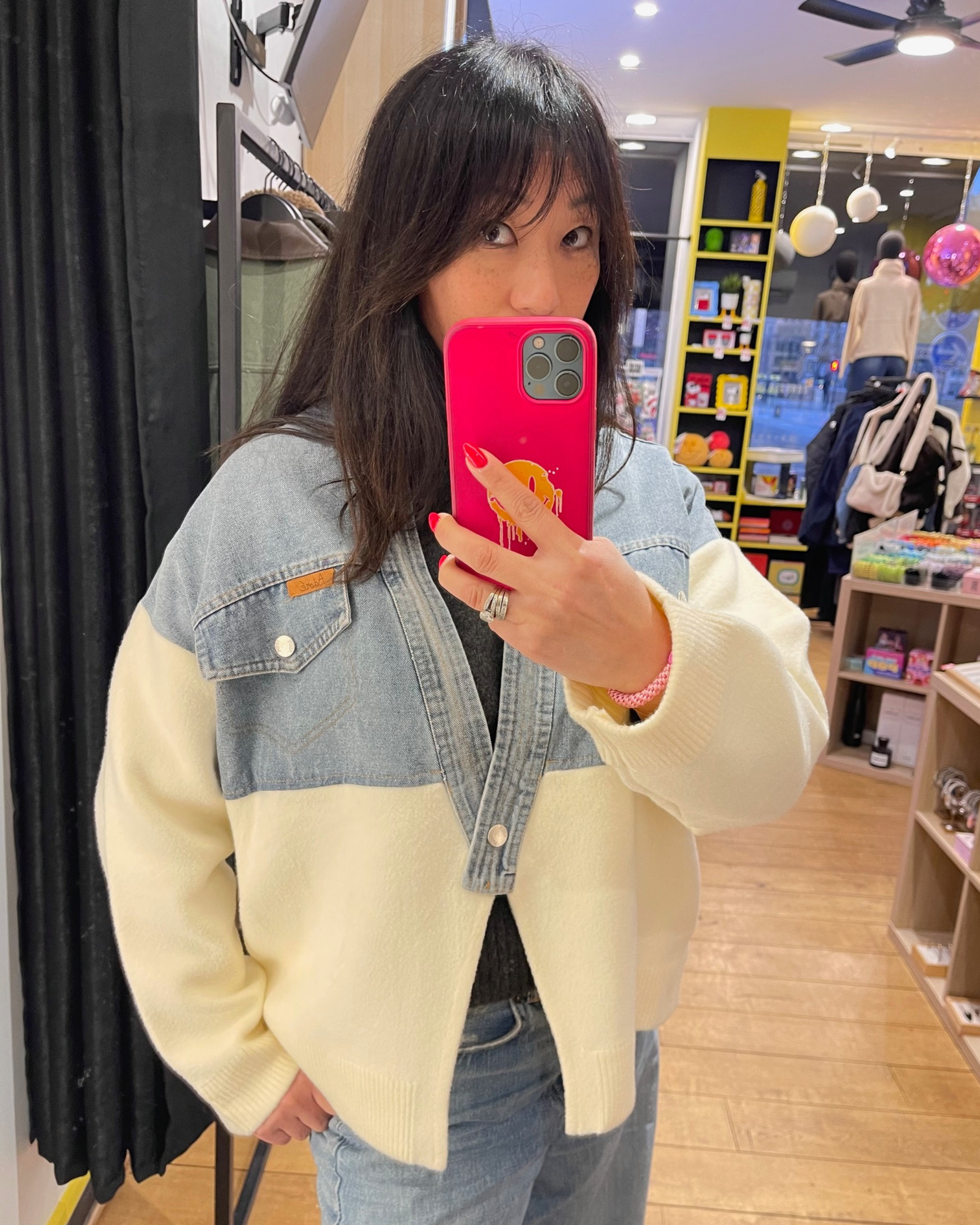 Veste bi-matière street denim et maille
