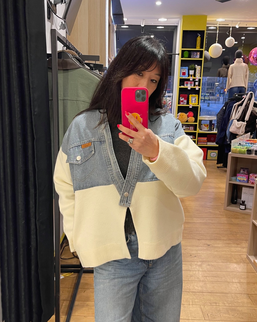 Veste bi-matière street denim et maille