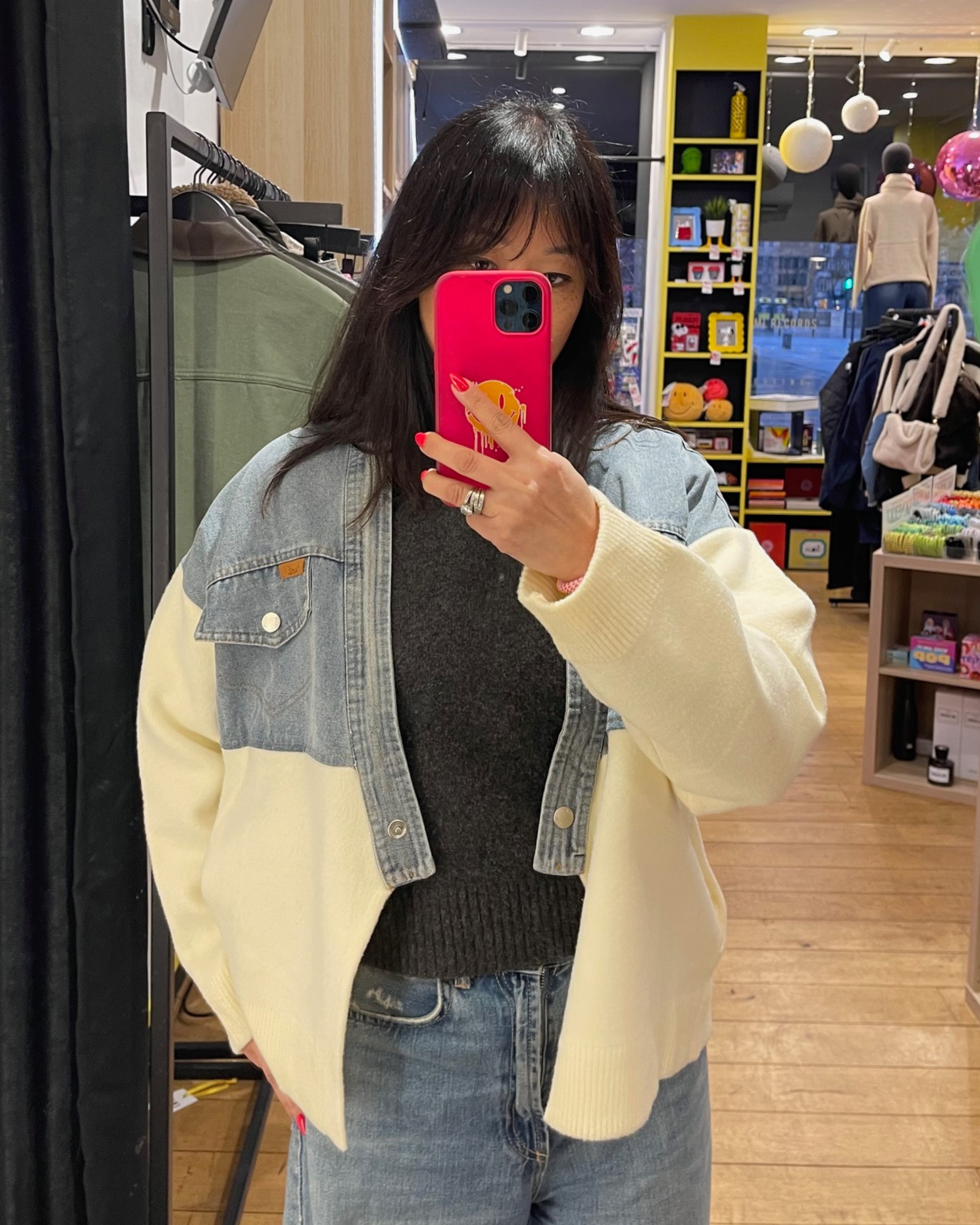 Veste bi-matière street denim et maille