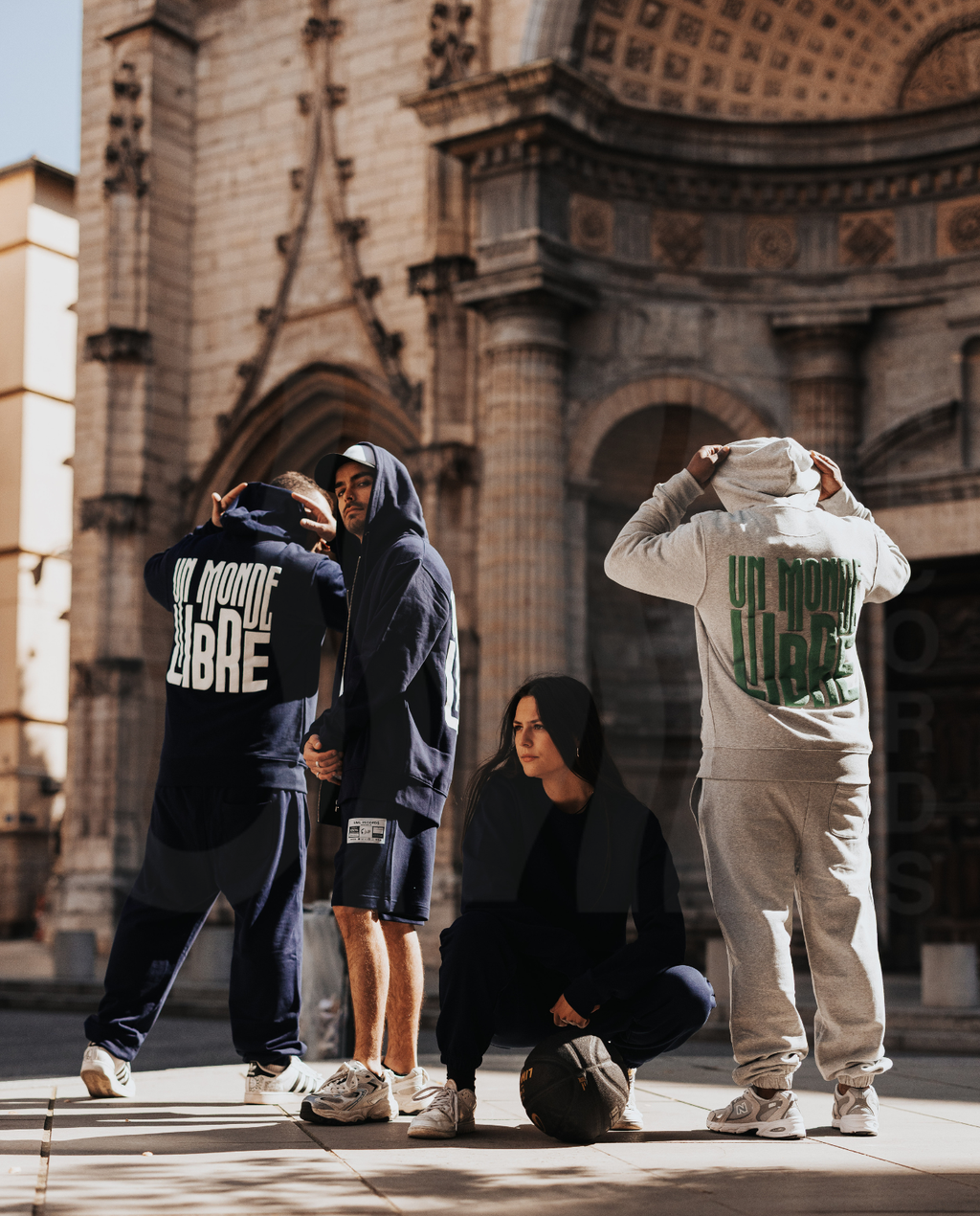 Sweat à capuche Un Monde Libre sérigraphie gris