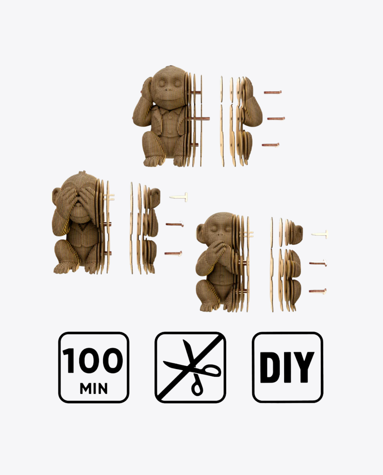 Puzzle 3D Cartonic – Trio de Singes